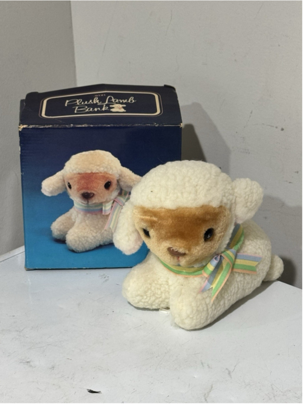 Vintage 1984 AVON Plush LAMB Bank w/ Stopper Stuffed Animal With Box